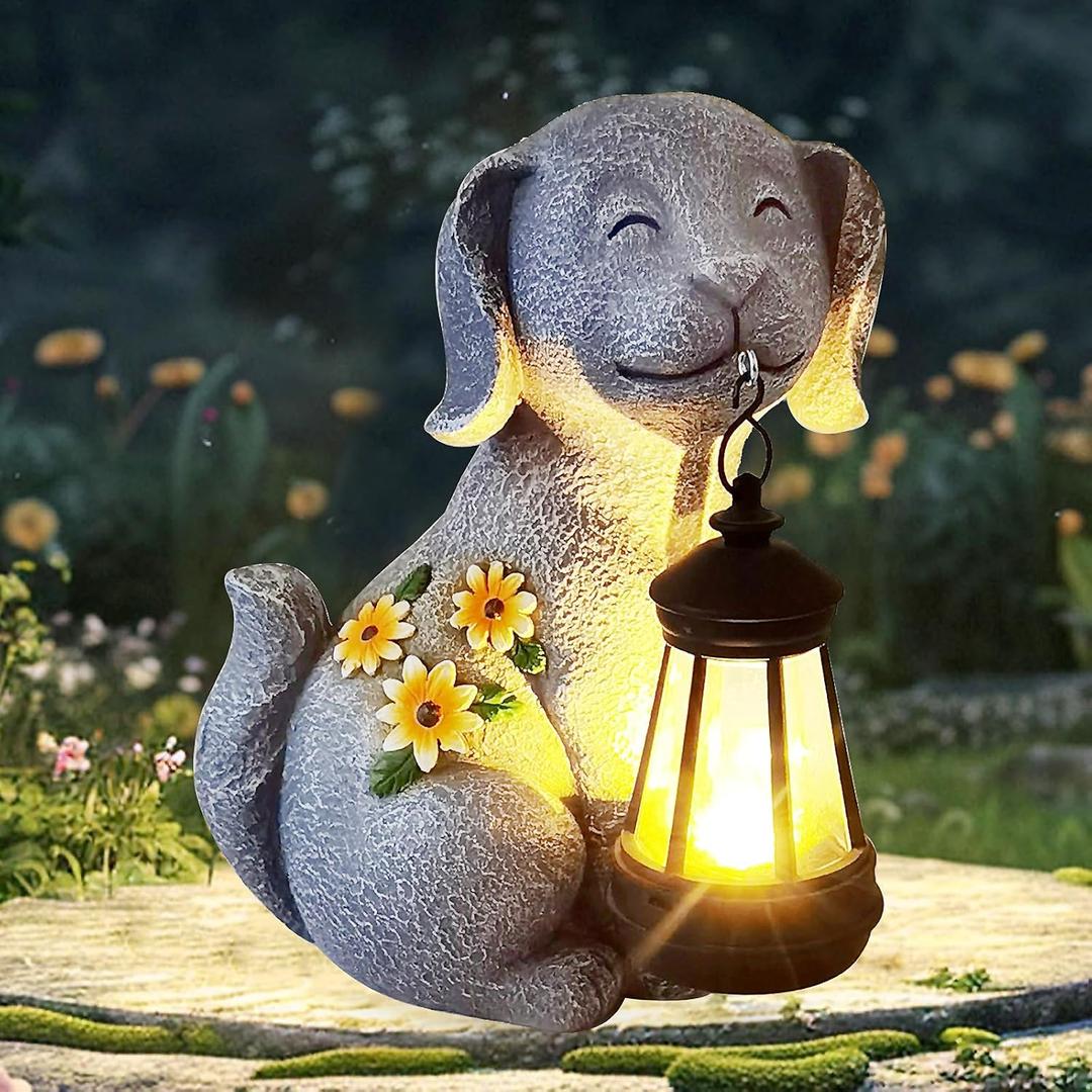 Solar Dog Statue Garden Decor Solar Led Lights Dog Statue Outdoor for Outside, Yard,Patio,Garden Dog Gifts for Women,Mom