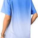 LilyCoco Womens Crew Neck T Shirts Summer Cute Basic Ombre Short Sleeve Tops Blue Large (Blue, L)