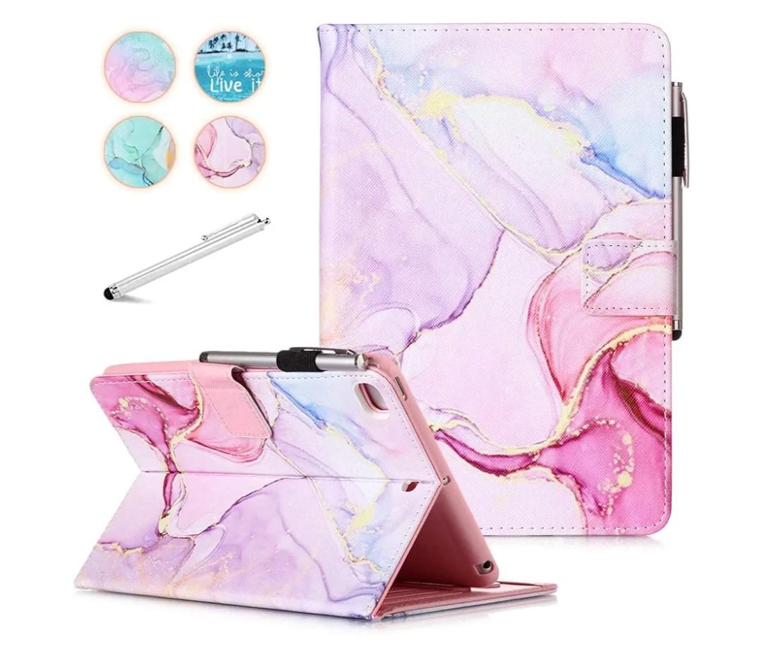 iPad mini 5 Case Mini 4 Mini 3 2 Cover, FANCITY Smart Wake Sleep Flip Stand Case Soft PU Leather Protective Case with Card Slot Pen Holder for Apple iPad mini 1 2 3 4 5 - Pink Marble