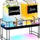 Drink Dispensers for Parties, 2 Pack 1 Gallon Glass Jars with LED Stand