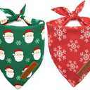 Realeaf Christmas Dog Bandanas Pack of 2 , Snowflake and Santa Claus Dog Scarf for Boy and Girl, Premium Durable Fabric, Holiday Red and Green Bandana for Medium and Large Dogs Cats Pets (Large)