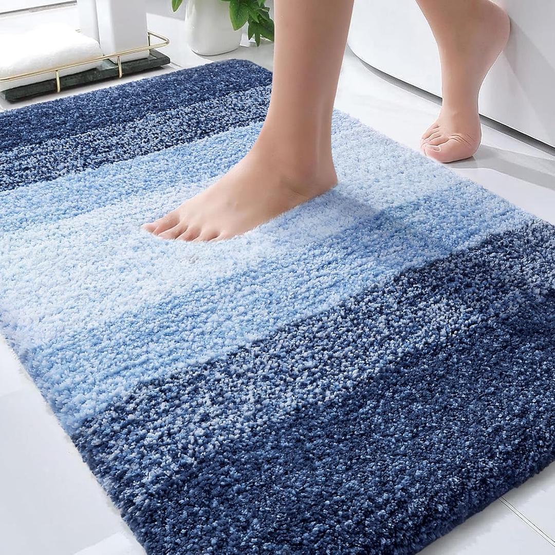 OLANLY Bathroom Rug Mat 36x24, Extra Soft and Absorbent Microfiber Bath Rugs, Non-Slip Plush Shaggy Bath Carpet, Machine Wash Dry, Bath Mats for Bathroom Floor, Tub and Shower, Navy