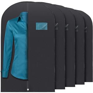 40" Black Garment Bags Suit Bag for Travel & Clothing Storage of Dresses, Shirts, Fur Coats, Jackets & Dance Costumes - Hanging Suit Cover for Men & Women Closet Storage Garment Protector (Black - 5 Pack (40")