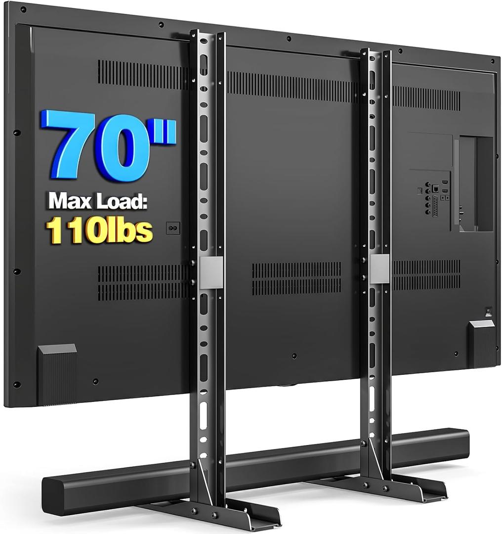 Rfiver Universal TV Stand for 20-70 inch Flat Curved TVs, Height Adjustable Table Top TV Stand, TV Feet with Cable Management,Steel Replacement TV Legs Holds up to 110 lbs, Max VESA 800x600mm, Black