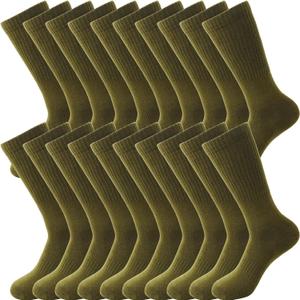 10 Pairs Men Military Socks Army Socks Green Crew Boot Sock for Soldiers Policemen Firefighter Working Sports