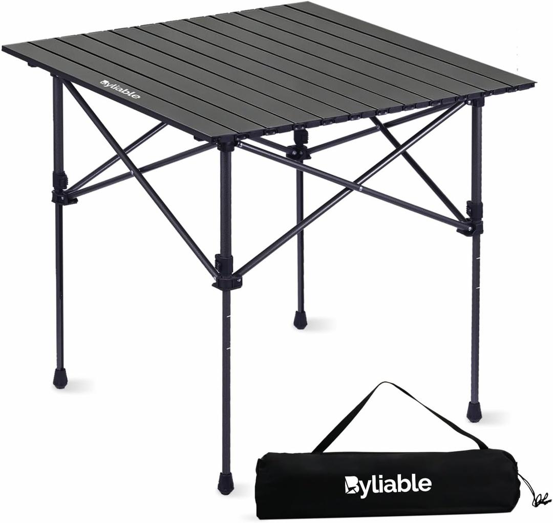Byliable Folding Camping Square Table, Portable Aluminum for Outdoor, Black, 27.6"L x 27.6"W x "H
