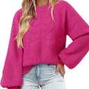 Messic Womens Pullover Sweaters 2025 Casual Long Sleeve Crewneck Loose Knit Tops (Large, Rose)