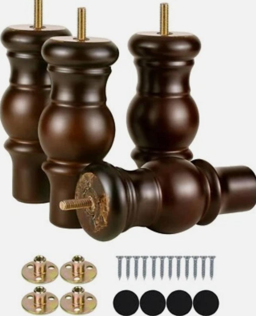 6 Inch Wood Sofa Legs Walnut Turned Round Bun Wooden Furniture Legs Set of 4