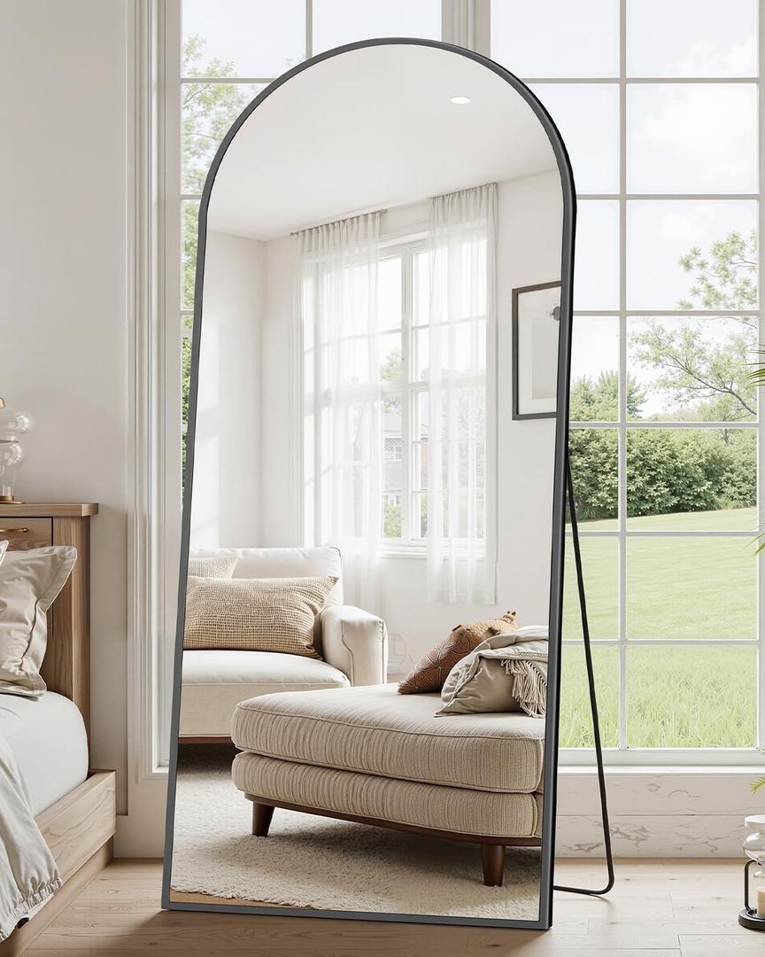 Suidia Full Length Mirror, 58"x18" Floor Standing Mirror Freestanding, Full Body Mirrors with Stand for Bedroom, Hanging Mounted for Living Room Cloakroom, Black, Arched Style