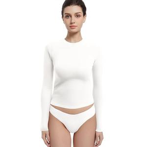 Abonlen Long Sleeve Shirts for Women Crewneck Basic Tees T Shirts Fitted Crop Tops Y2k Going Out Tops (Cream White,Medium)