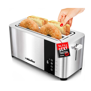 Mueller UltraToast Stainless Steel Toaster 4 Slice – Extra-Wide 1.6" Slots
For Artisan Bread, Bagels & Frozen Waffles, 6 Browning Levels, LED Display, Cancel/Defrost/Reheat, Removable Crumb Tray