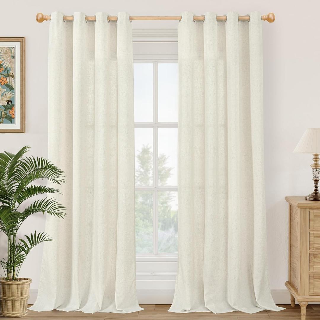YoungsTex Extra Long Natural Linen Curtains 102 Inches Length for Living Room, Light Filtering Drapes with Grommet Semi Sheer Privacy for Dining Bedroom, 2 Panels, 52 X 102 Inch