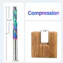 Compression Cut Spiral Router Bits 1/4 Shank Router CNC Router Bits 1-1/4 inch Cutting Length with Nano Multicolore Coating Solid Carbide Tungsten Steel CNC End Mill 3 inch OVL for Wood Craving Cut.
