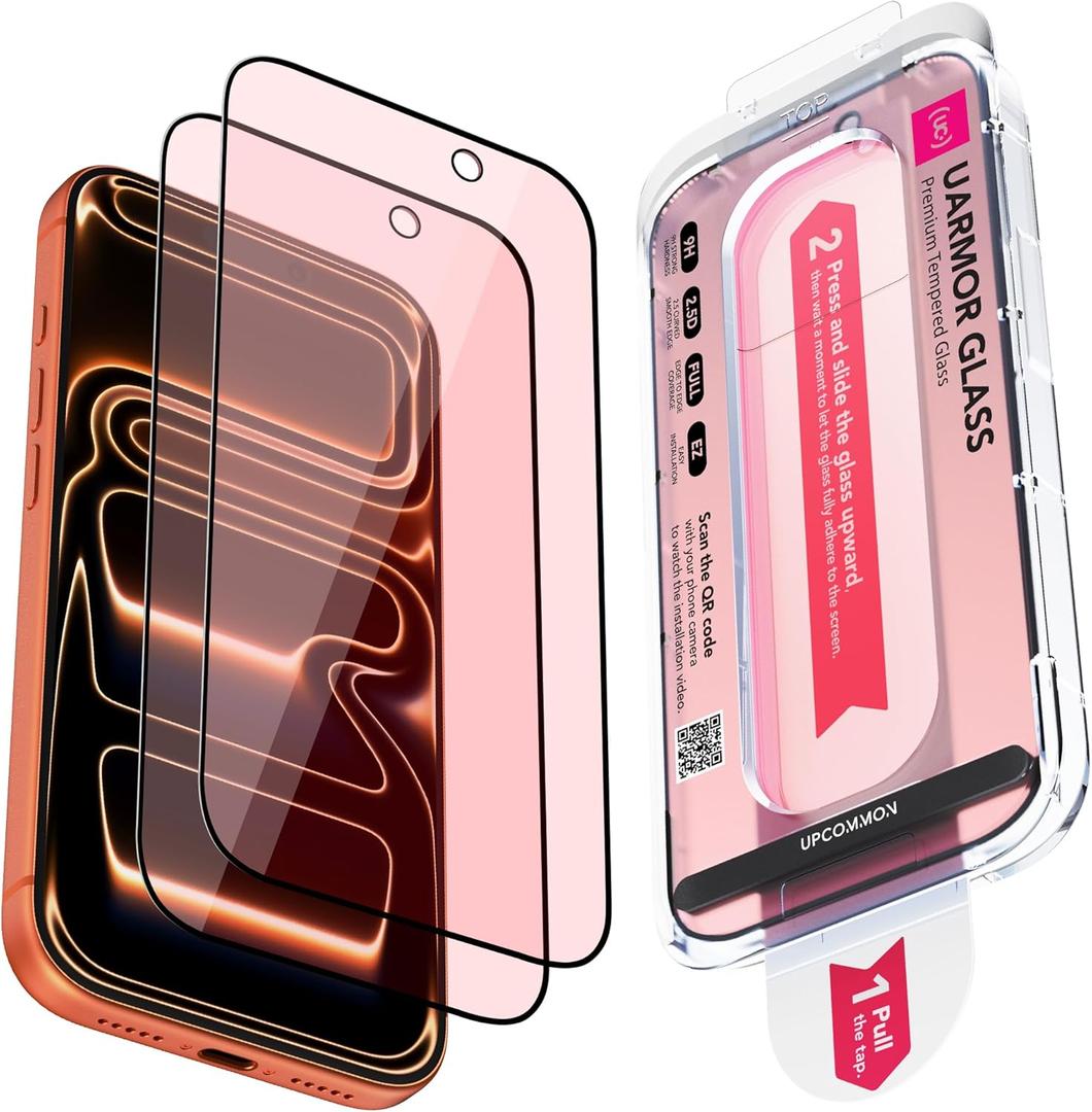 UARMOR Screen Protector for [iPhone 17 Pro] Red Light Converter, Anti-Blue Light, 9H Tempered Glass with Easy Installation Kit, Full Edge Coverage Fit, [2 Pack]