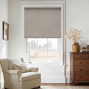 Blackout Roller Shades Cordless Blinds for Windows Free-Stop Thermal Insulated 100% Black Out Linen Roller Shades Blinds with Valance for Bedroom Living Dining Room Home Office Taupe 34" W x 72" H