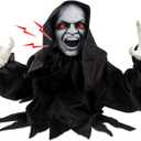 Halloween Animatronics Decorations - Scary Grim Reaper with Sound Activated, Creepy Sound, Light Up Eyes, Scary Motion for Halloween Indoor/Outdoor Yard Lawn Decoration, Haunted House Props