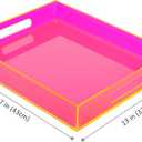 Large Acrylic Tray Ottoman Coffee Table Tray with Handles 17x13'' Decorative Serving Platter for Food Tea Dinner Snack Eating Bar Party, Neon Pink