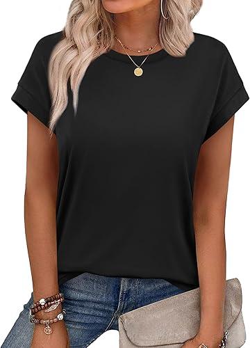 Short Sleeve Shirts for Women Crew Neck Tee - Fashion Summer Spring Cap Sleeve Tops for Women Size L