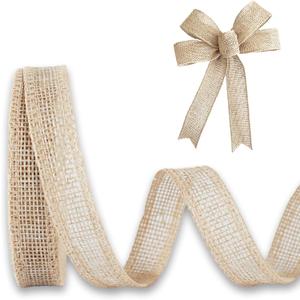 Burlap Ribbon 1/2 inch X 10 Yard Natural Linen Woven Ribbon DIY Handmade Edging Production Wreath Holiday Decoration Gift Ribbons for Gift Wrapping Jute Linen Ribbons