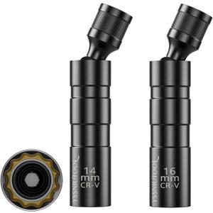 Swivel Magnetic Spark Plug Socket,3/8-Inch Total Length,12-Point Thin Wall Socket with Enhanced Magnetic Design for BMW,Mini,Nissan and More Black (14MM+16MM)