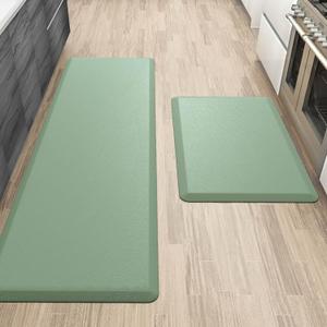More Dcor Anti Fatigue Kitchen Floor Mat, Standing Desk Mat, Double Pack, Non Slip, Waterproof - 0.47 Inches Thick - Rug Sizes 17.3" x 28" and 17.3" x 59" - Mint Green