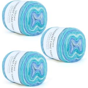 Aeelike Gradient Yarn for Crocheting, 3 Skeins Cake Yarns 100g (3.52 oz) 245m (267 Yards) # 3 Light Weight - Super Soft Ombr Fairyland Yarns for Making Colorful Crafts, Blue Green Gradient