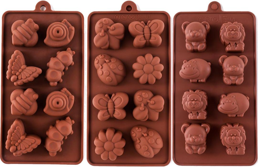 3 x Silicone Molds Non-stick Chocolate Candy Mold,Soap Molds,Silicone Baking mold Making Kit, Set of 3 Forest Theme with Different Shapes Animals,Lovely & Fun for Kids
