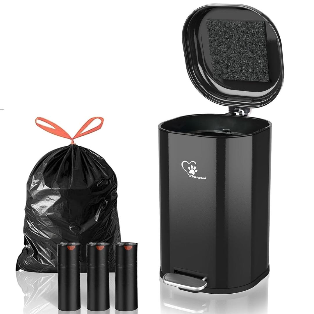 Dog Poop Trash Can Outsides, 18L/4.76 Gal Portable Waste Bin with Lid and Removable Inner Odor Control for Indoor Outdoor Dog Waste Station for Bathroom &Kitchen -45 Waste Bags,Black