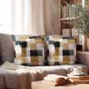 Abstract Geometric Throw Pillow Covers 18x18 Set of 2 | Beige Black Modern Decorative Cushion Covers | Color Block Pillow Cases for Couch Sofa Bed Living Room Office