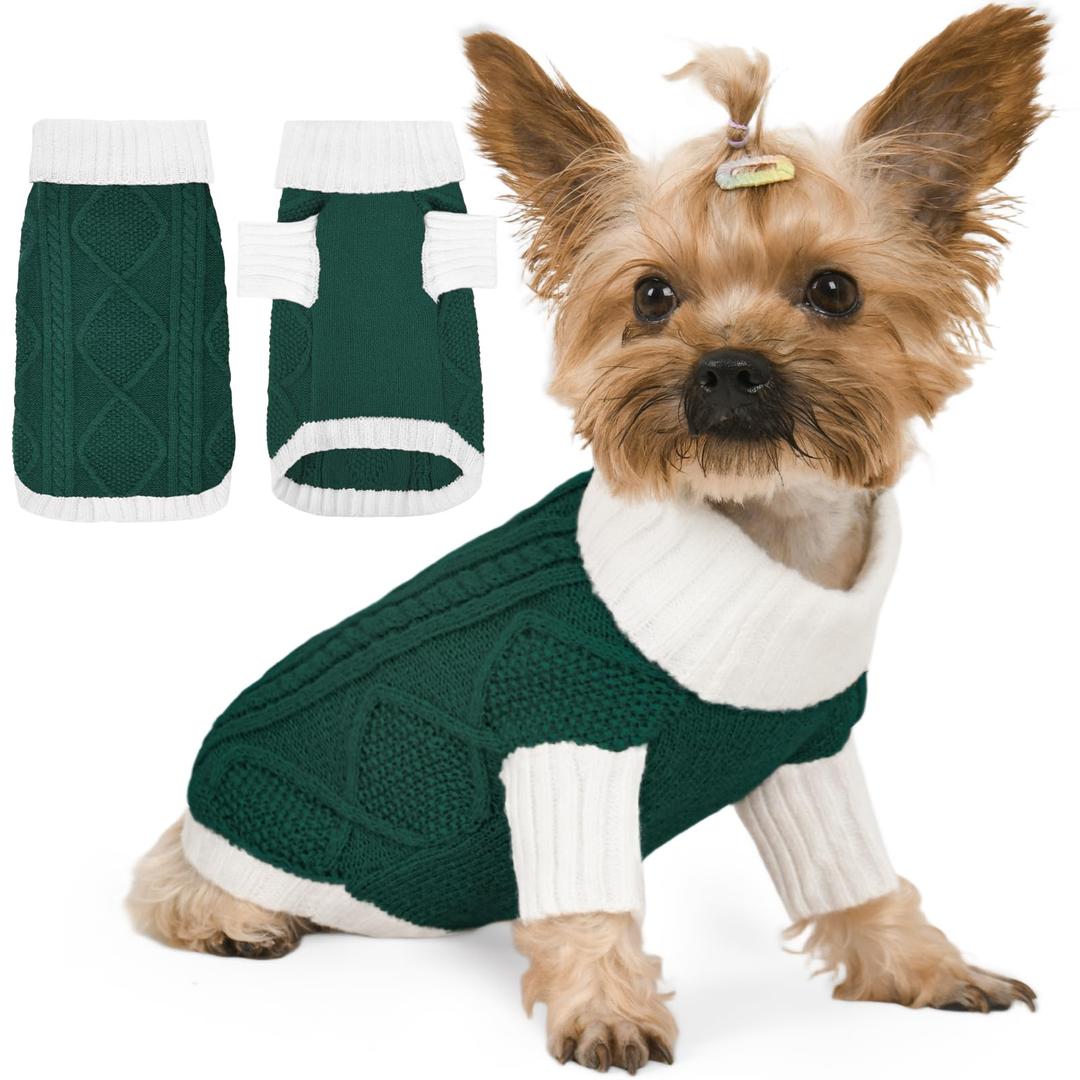Lorehelina Dog Sweater for Medium Dogs Argyle Cable Knit Turtleneck Pullover Winter Clothes for Boys Girls Stretch French Bulldog Dachshund Corgi Pug Beagle Christmas Pet (M, Green)