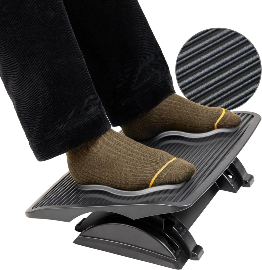 Mind Reader Foot Rest, Foot Stool, Under Desk at Work, Ergonomic, Height Adjustable, Office, 17.5"L x 13.5"W x 3.5"H, Black
