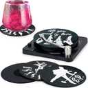 Valdivia Retro Vinyl Record Coasters with Player, 6 Pcs Music Coasters for Drinks, Bars, Cool Apartment Decor and Funny Housewarming Gifts New Home Presents for Music Lovers, Birthday Gifts for Men