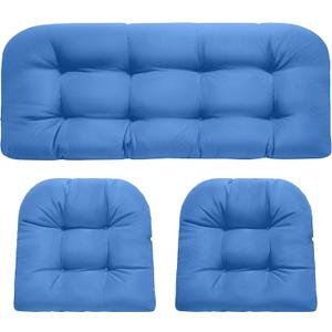 DANGHOOGY Wicker Chair Cushions, Waterproof Outdoor Loveseat Cushions for Patio Furniture, 3 Pieces Wicker Furniture Cushions, 1 Loveseat and 2 U-Shaped Cushions, Blue