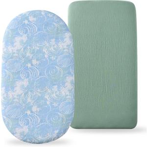 TADO MUSLIN Organic Cotton Muslin Bassinet Sheets, 2 Pack – Soft, Breathable, Universal Fit for Oval, Rectangle & Hourglass Mattresses, Machine Washable, Neutral Colors for Baby Boys & Girls