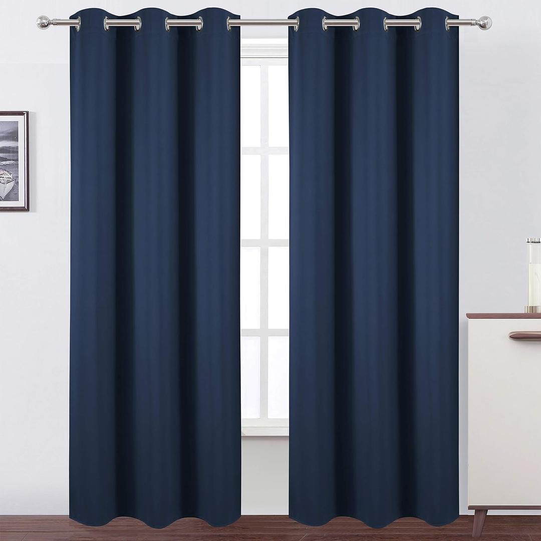 LEMOMO Navy Thermal Blackout Curtains/38 x 84 Inch/Set of 2 Panels Room Darkening Curtains for Bedroom