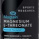 Sports Research Magtein Magnesium L-Threonate Capsules - Magnesium Supplement for Memory, Focus & Cognition - Magnesium L Threonate Supports Brain Health, Sleep & Mood- 2000mg, 180 Capsules for Adults BB 3/2028