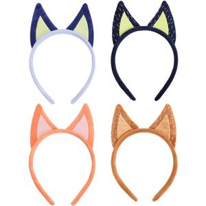 Jing xin 4 pcs Blue Family Party Supplies Plush Soft Dog Ears Headbands Costume for Halloween Play Day One Size Elastic Headband