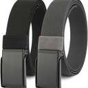 1.3 Mens Stretch Belt, 2-Pack Flip-top Metal Buckle Golf Belt, Elastic Nylon Web Belt (Black + Grey)