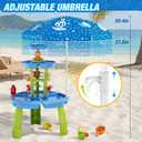 HYES Water Table for Toddlers 3-5, 3-Tier 6 Zones Water Sand Table with Umbrella, Rain Showers Splash Pond Toys for Outdoor Beach Backyard Summer, Kids Activity Sensory Playset for Boys Girls, Blue