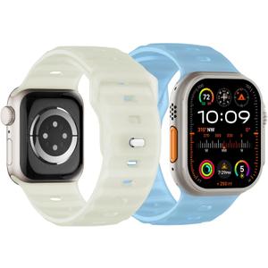 Sport Band Compatible with Apple Watch Ultra 2 Band 49mm 46mm 45mm 44mm 42mm for Men, Soft Silicone Wristbands Waterproof Replacement Strap for iWatch Series 11 10 9 8 7 6 5 4 3 SE Ultra 3 2 1, 2 Pack (Glow Green/Glow Blue)