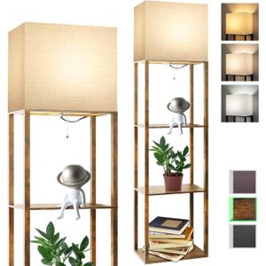 RUNTOP Plus Floor Lamp with Shelves, Modern Shelf Floor Lamp with 15W 3CCT LED Bulb and Memory Function, Wide Shelf Lamp for Display Storage, Standing Lamps for Living Room, Bedroom, Office, Corner