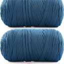 2 Pack Soft T-Shirt Yarn for Crochet, T Shirt Yarns for Crocheting Crafts, Bags, Basket, Coaster, Tshirt Yarns - 800 G/260 Yds with 1 Crochet Hook (2, Denim Blue)