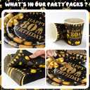 350PCS 80th Birthday Party Decorations for 50 Guests Black and Gold Party Supplies Include Disposable Paper Plates, Napkins, Cups, and Tableware