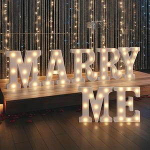 Marry Me LED Marquee Sign Light Up Letters, LED Marry Me Sign Marquee Letter Lights, Warm White Letter Light for Wedding Proposal Decoration, Romantic Decorative Letters Signs Battery Operated