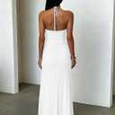 Kaximil Women's Sexy V Neck Halter Maxi Dresses Bodycon Cocktail Wedding Guest Long Dress (White, XL)