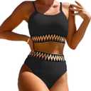 Women's High Waisted Swimsuit Two Piece Ribbed Bikini Sets Crop Top High Cut Cheeky Bathing Suits (X-Large, Black)