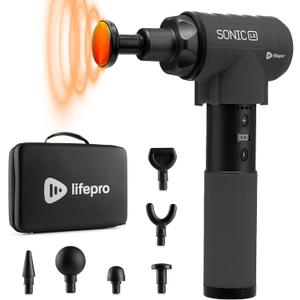 LifePro Sonic LX Professional Massage Gun - Percussion Massager with Heat, 9 Speeds and 10 Attachments for Neck, Back, and Deep Tissue Muscle Massage for Athletes (Black)