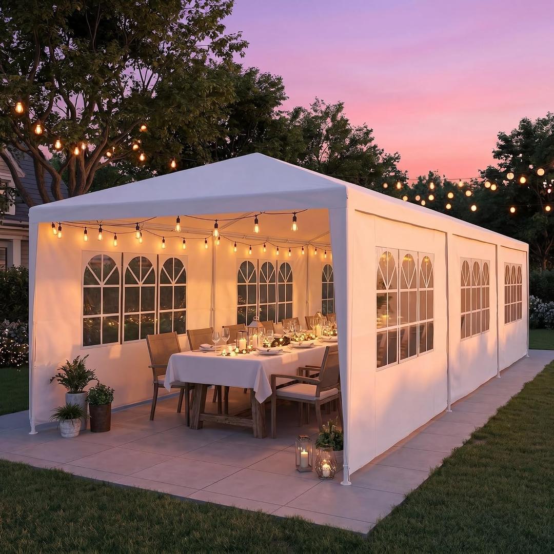 HOTEEL 10x30 Party Tent, Large 300 Sq Ft Backyard Event Outdoor Canopy Holds 40+ Guests, with 8 Removable Sidewalls & 2 Zipper Doors, Carpas para Fiestas for Wedding, BBQ & Baby Shower, White