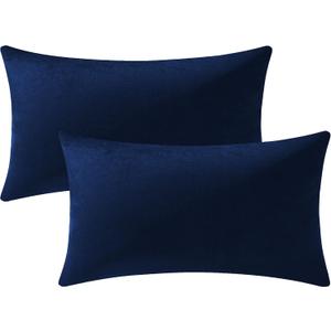 DEZENE Couch Pillow Cases 12x20 Navy: 2 Pack Cozy Soft Velvet Rectangular Throw Pillow Covers for Farmhouse Home Decor