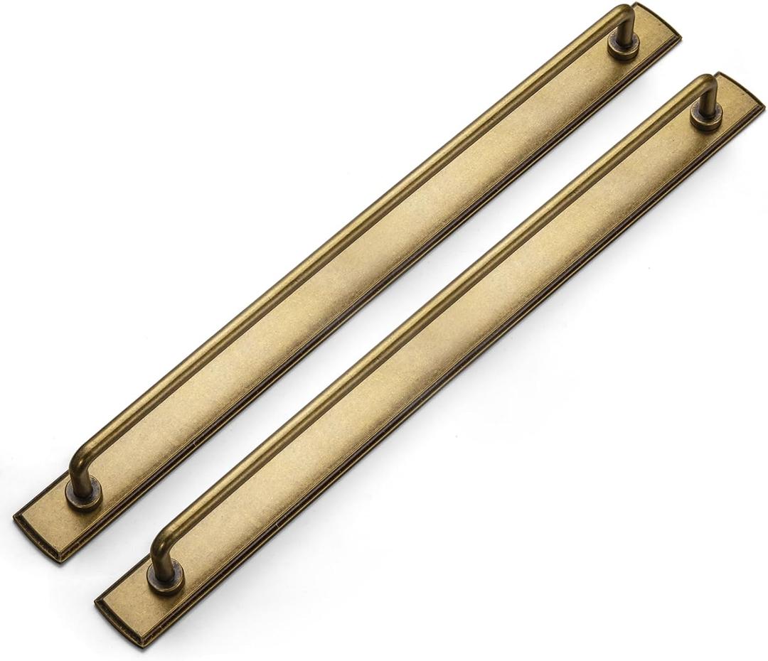 Goo-Ki 2 Pack 12 5/8'' Center to Center Antique Brass Cabinet Bar Pulls with Backplate Vintage Drawer Handles Closet Classic Retro Home Kitchen Improvement Hardware